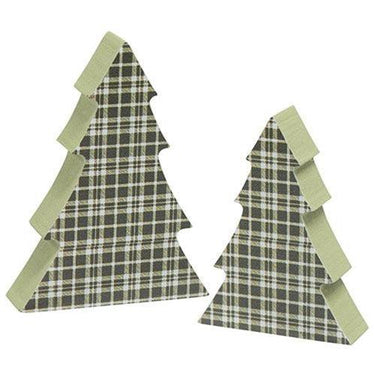2 Set Green Plaid Chunky Trees - The Fox Decor